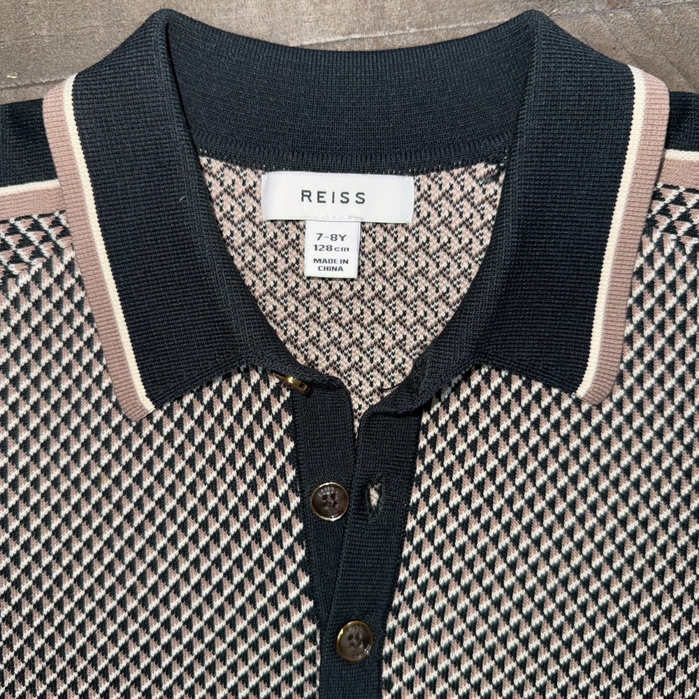REISS GEOMETRIC DESIGN KNITTED POLO SHIRT - Picture 4 of 6